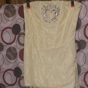 White Fox Boutique Cream Mini Dress with Heart Detail